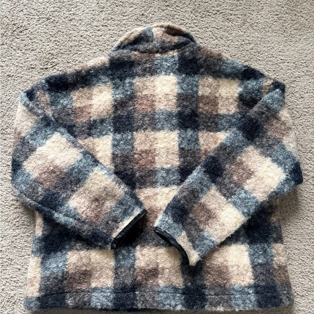 Knox Rose Plaid Wool Blend Jacket Coatigan Cream Brown Blue Size Medium Cozy - Picture 8 of 8